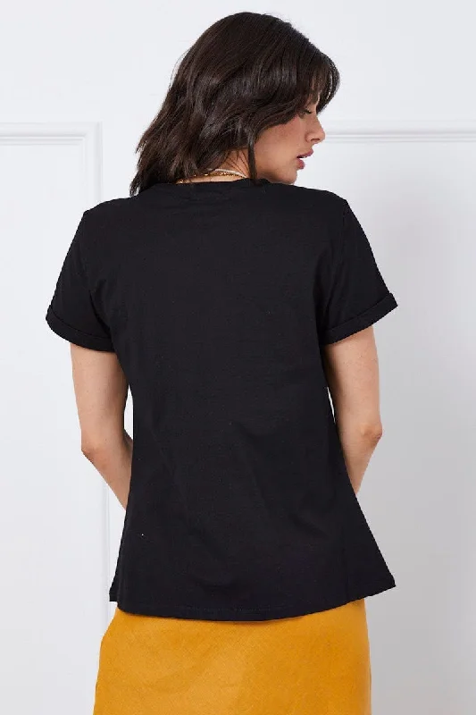 Black Graphic T Shirt Short Sleeve Crew Neck