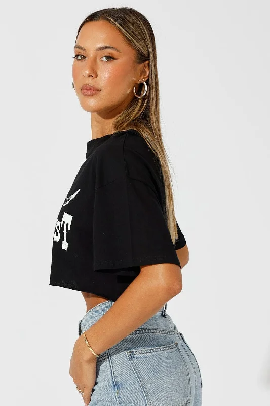 Black Graphic Tee Short Sleeve Crop