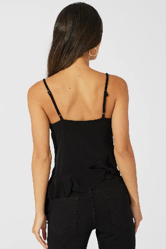 Black Singlet Rose Top