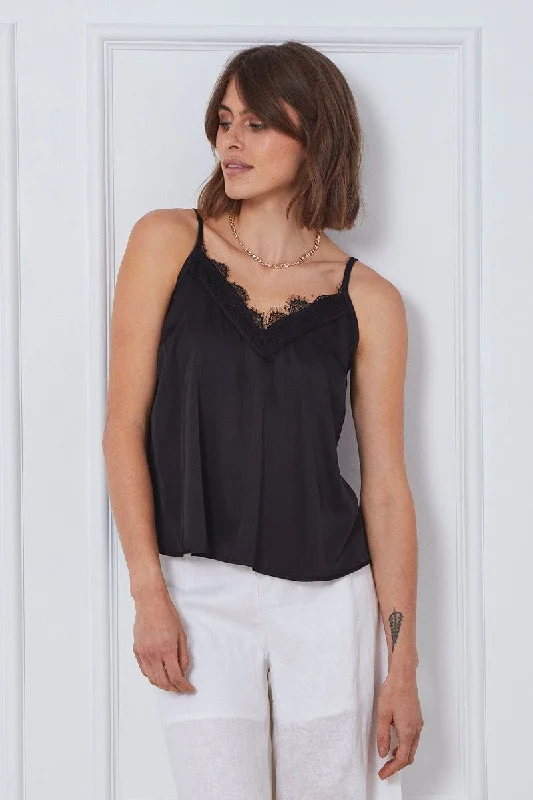 Black Singlet Top Sleeveless V-Neck