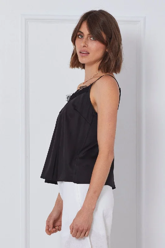 Black Singlet Top Sleeveless V-Neck