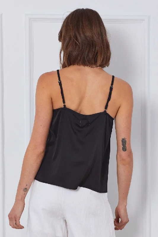 Black Singlet Top Sleeveless V-Neck