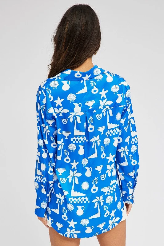 Blue Abstract Shirt Long Sleeve