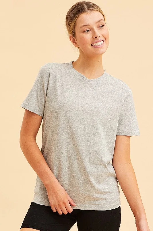 Grey Cotton T-Shirt Crew Neck Regular Fit Cotton