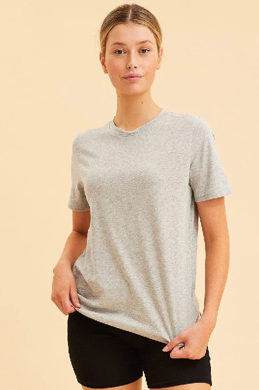 Grey Cotton T-Shirt Crew Neck Regular Fit Cotton