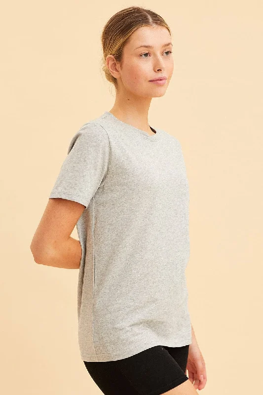 Grey Cotton T-Shirt Crew Neck Regular Fit Cotton