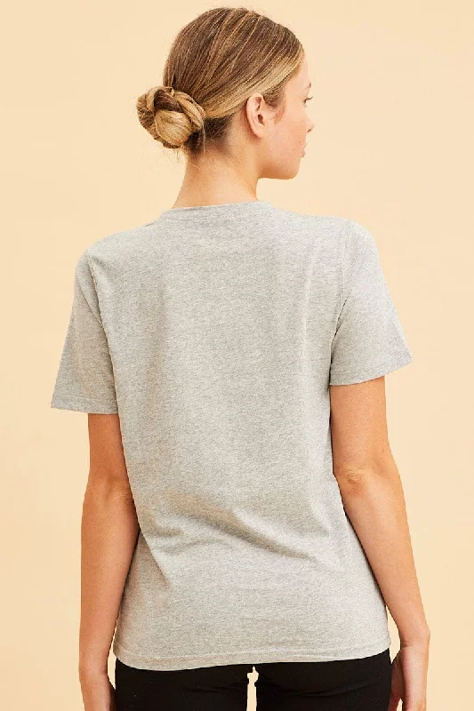 Grey Cotton T-Shirt Crew Neck Regular Fit Cotton