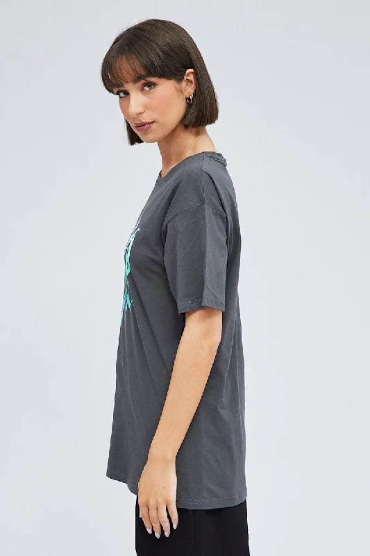 Grey Graphic Tee Short Sleeve Round Neck