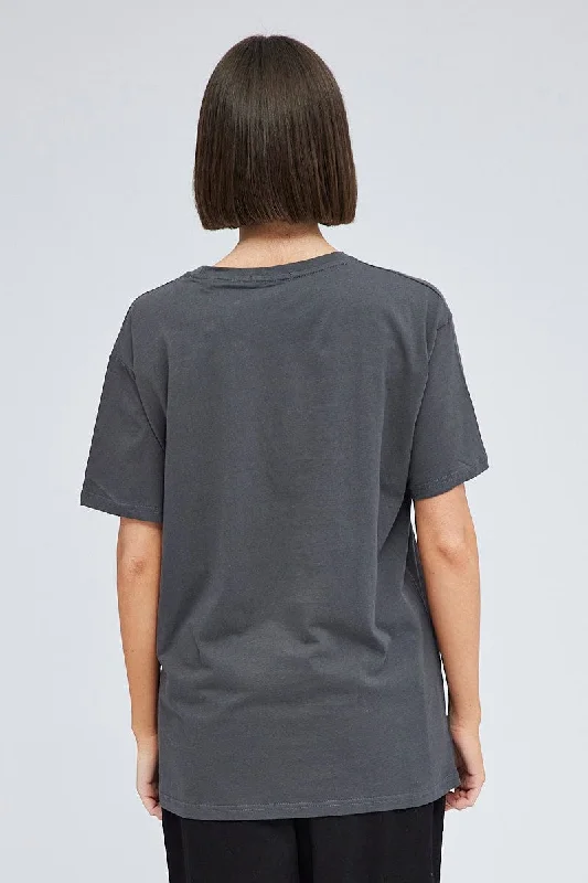 Grey Graphic Tee Short Sleeve Round Neck