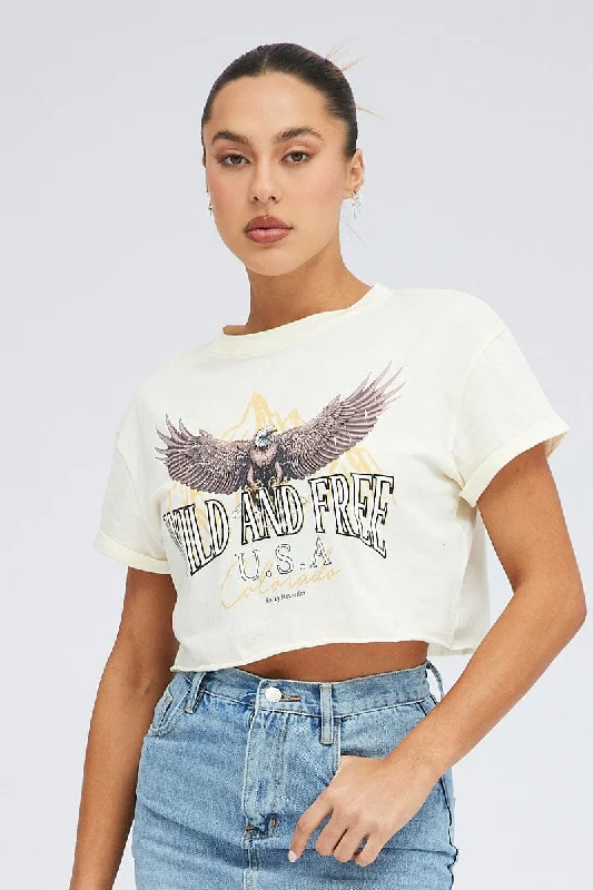 Nude Graphic Eagle Mountains Crop Oversized Tee T-shirt