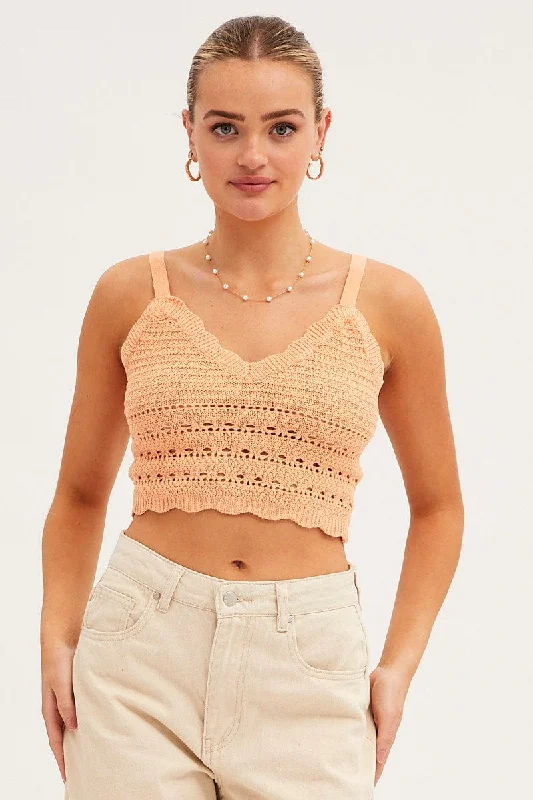 Orange Crochet Singlet Top