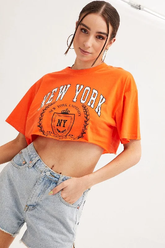 Orange Crop T Shirt Short Sleeve Crew Neck New York