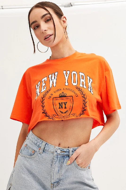 Orange Crop T Shirt Short Sleeve Crew Neck New York