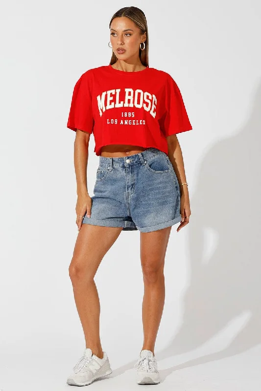 Red Graphic Tee Crop Melrose Slogan t-shirt