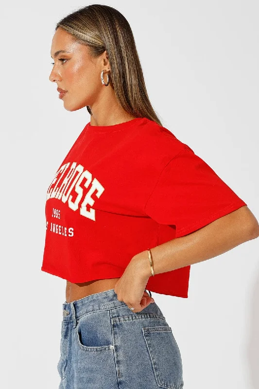 Red Graphic Tee Crop Melrose Slogan t-shirt