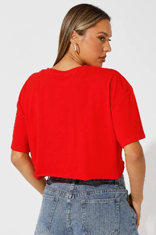 Red Graphic Tee Crop Melrose Slogan t-shirt