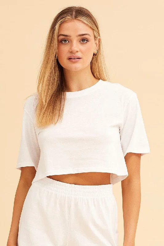 White Crop T-Shirt Crew Neck Short Sleeve Relaxed Fit