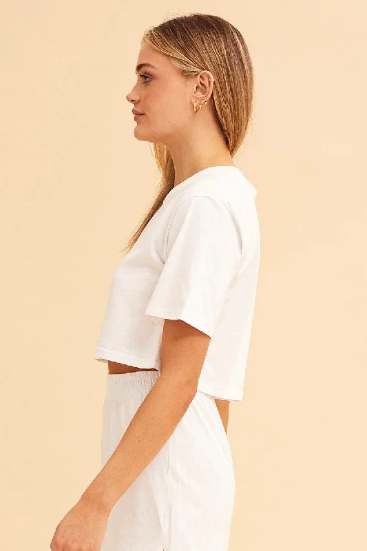 White Crop T-Shirt Crew Neck Short Sleeve Relaxed Fit