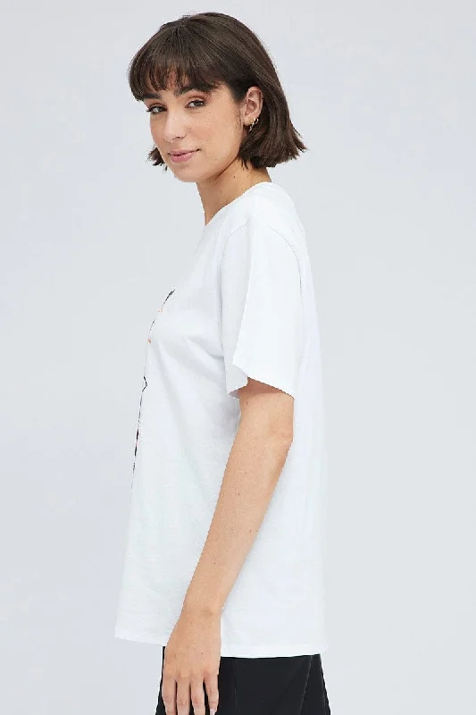 White Graphic Tee Short Sleeve Round Neck