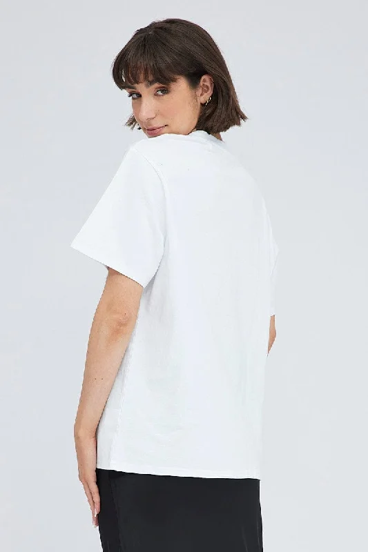 White Graphic Tee Short Sleeve Round Neck