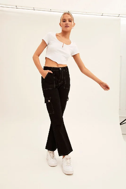 White Scarf T-Shirt Short Sleeve Crop