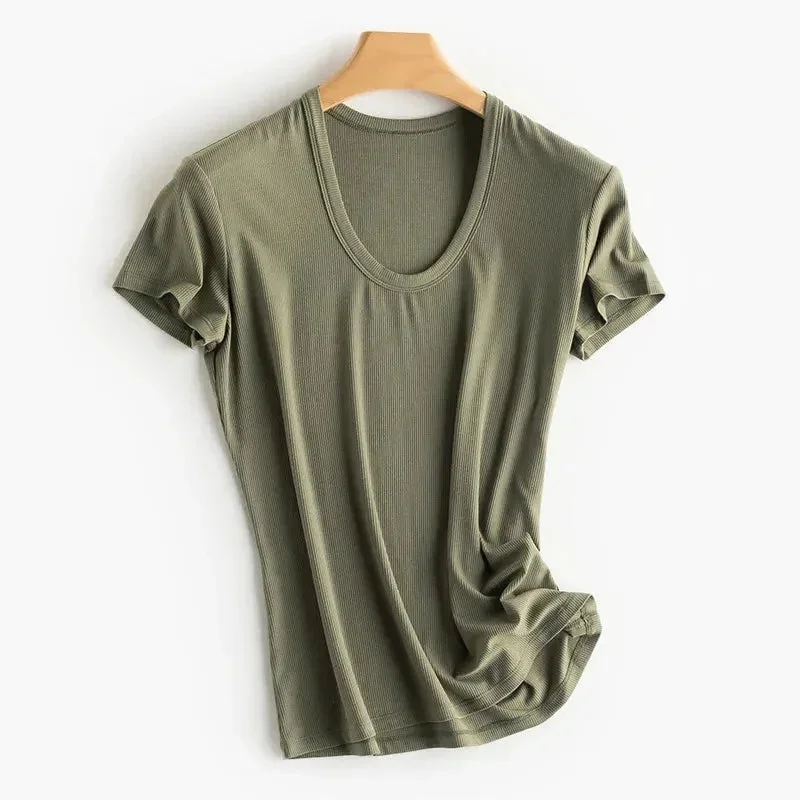 U neck Olive green / S bust 82-106cm