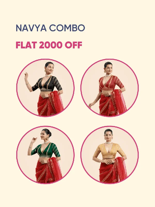 Navya | Elbow Sleeves FlexiFit™ Saree Blouse Bestseller Combo @ Flat 2000 OFF