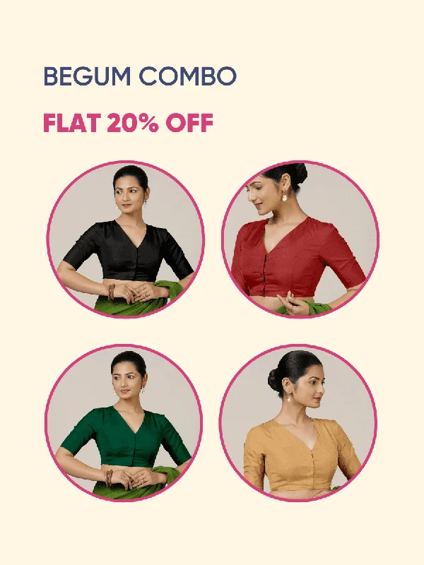 Begum | Elbow Sleeves FlexiFit™ Saree Blouse Bestseller Combo @ Flat 20% OFF