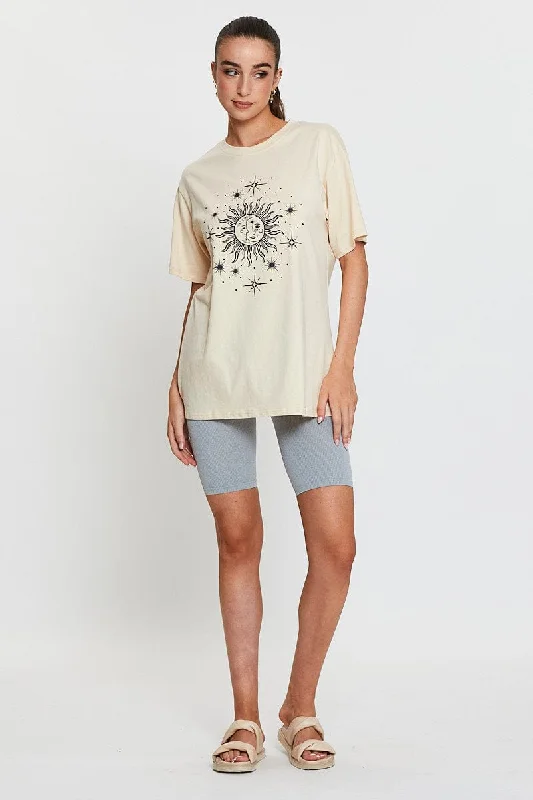 Beige Graphic T Shirt Short Sleeve