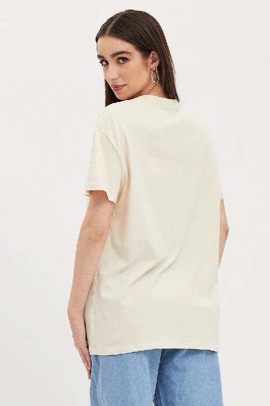 Beige Graphic T Shirt Short Sleeve