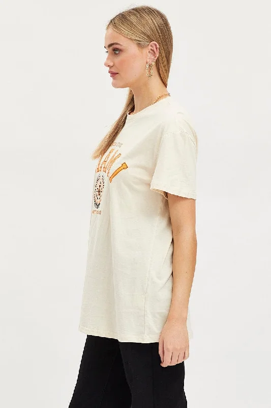 Beige Graphic T Shirt Short Sleeve