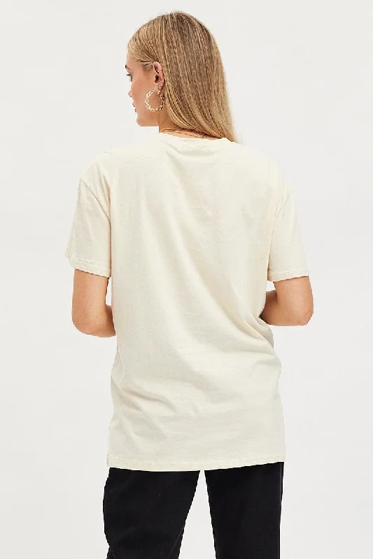 Beige Graphic T Shirt Short Sleeve