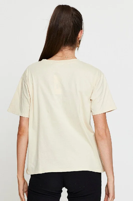 Beige Graphic T Shirt Short Sleeve