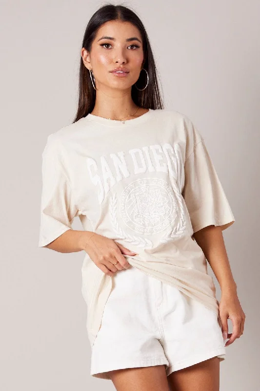 Beige Graphic Tee Short Sleeve