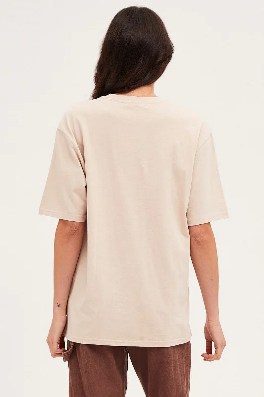 Beige Jersey Short Sleeve Graphic Tee