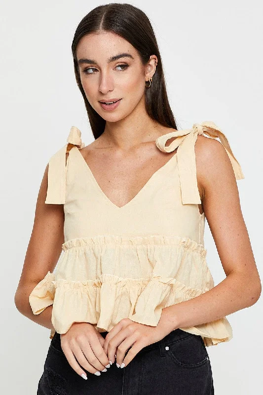 Beige Singlet Top Sleeveless V-Neck