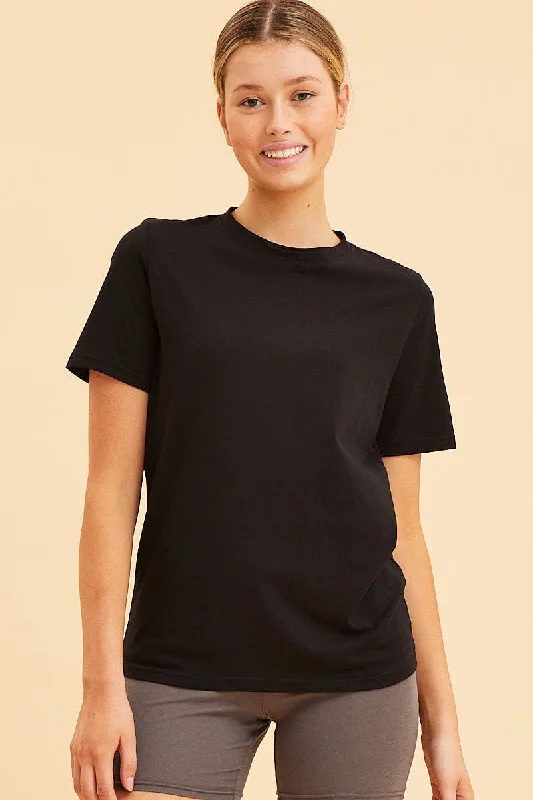 Black Cotton T-Shirt Crew Neck Regular Fit Cotton