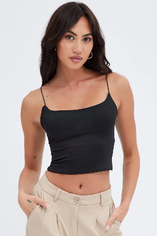 Black Crop Singlet Top