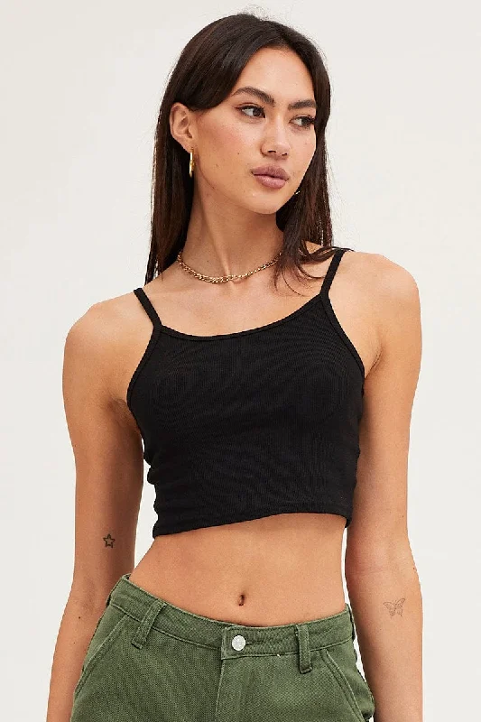 Black Crop Singlet Top