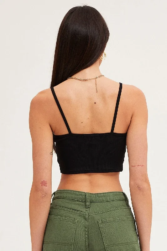 Black Crop Singlet Top