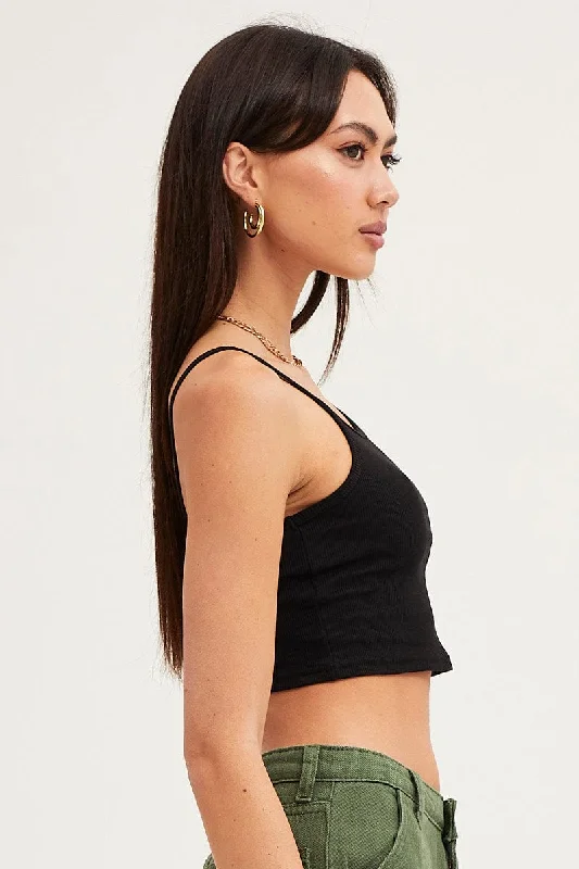 Black Crop Singlet Top