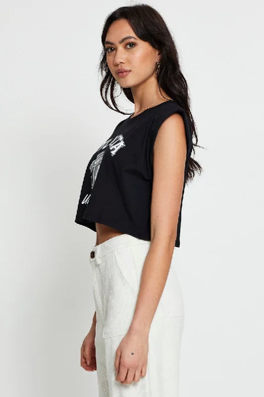 Black Crop T Shirt Short Sleeve