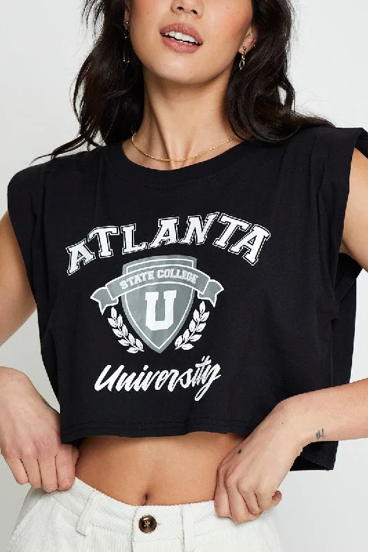 Black Crop T Shirt Short Sleeve