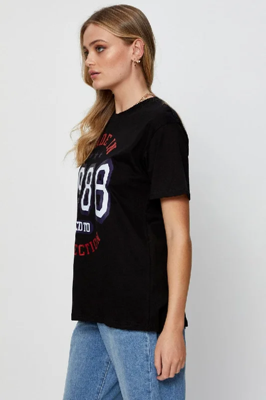 Black Graphic T Shirt Short Sleeve Boyfriend