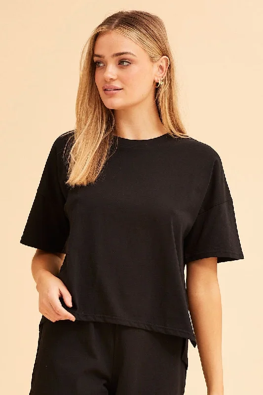 Black Jamie Curved Hem Crew Neck Tee