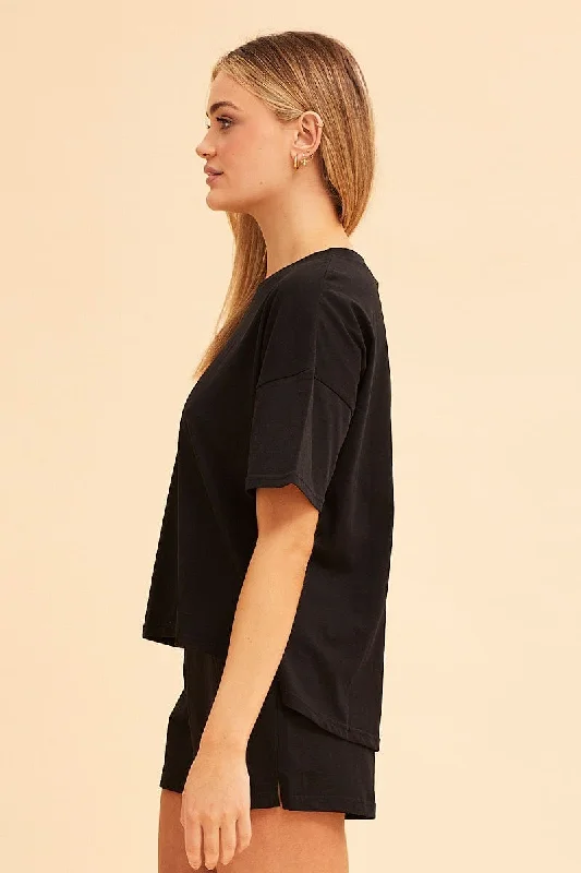 Black Jamie Curved Hem Crew Neck Tee