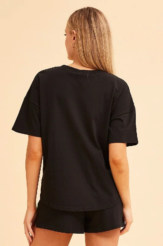 Black Jamie Curved Hem Crew Neck Tee