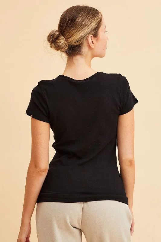 Black Rib T-Shirt Crew Neck Short Sleeve