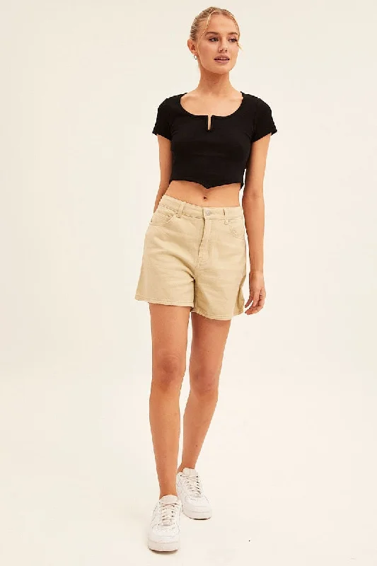 Black Scarf T-Shirt Short Sleeve Crop