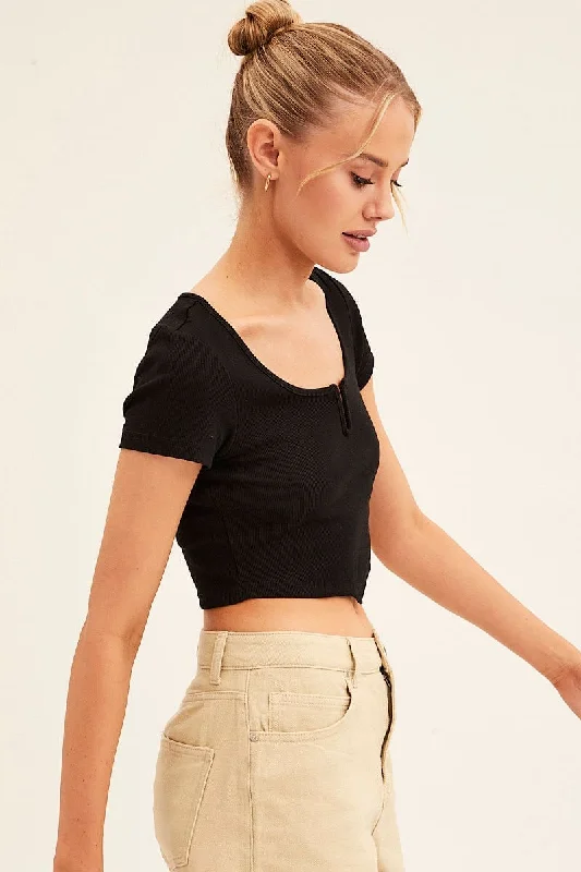 Black Scarf T-Shirt Short Sleeve Crop